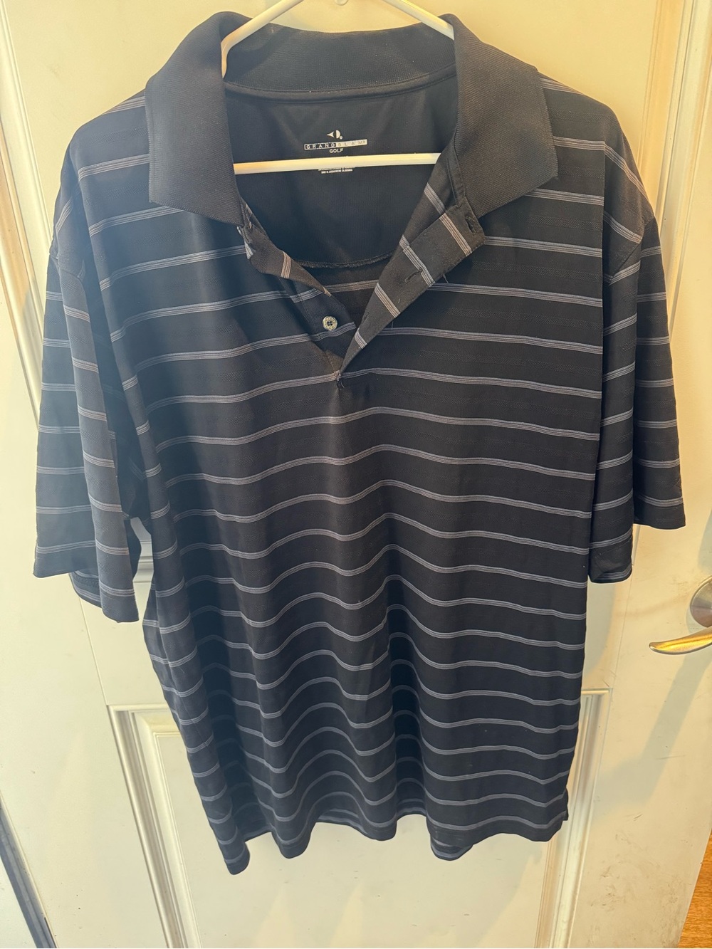 Grand Slam Men's Black Polo with Gray Stripes